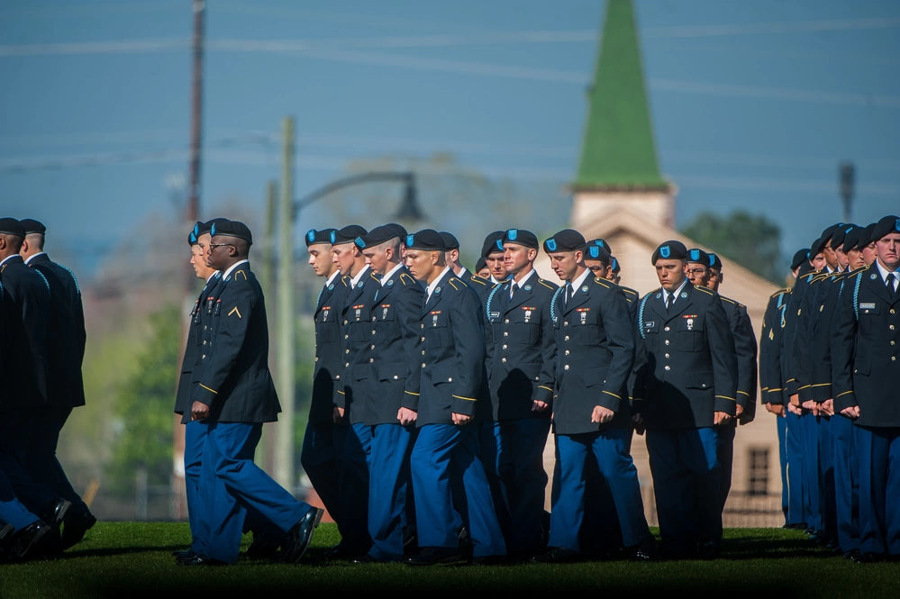 A group of American soldiers stand in formation during Basic Combat Training